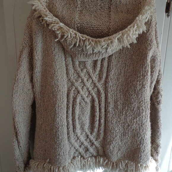 Amano Artesanias Chunky Knit Hooded Cardigan Zip Closure Pockets Beige/Cream M-L - Picture 2 of 11